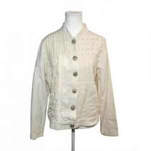 Produce Company Women's Chenille Fringe Outerwear Jacket Cream Size Medium